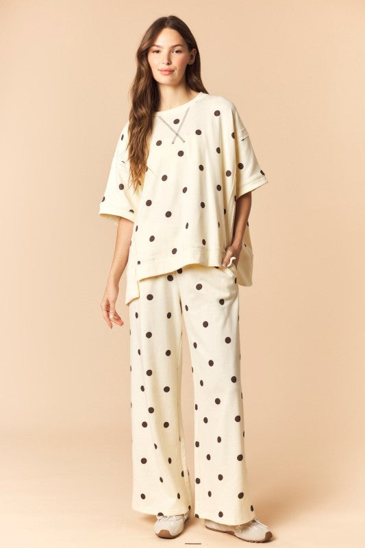 Ivory and Brown Polka Dot Dolman Sweat Set
