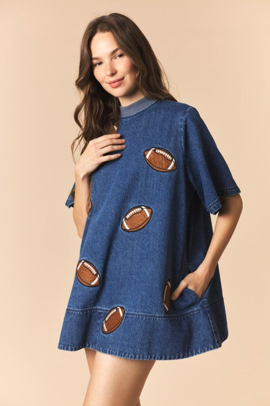 Mini Denim Football Patch Dress