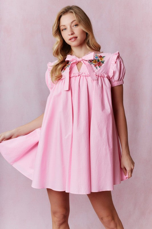 Pink Simple and Sweet Embroidered Dress