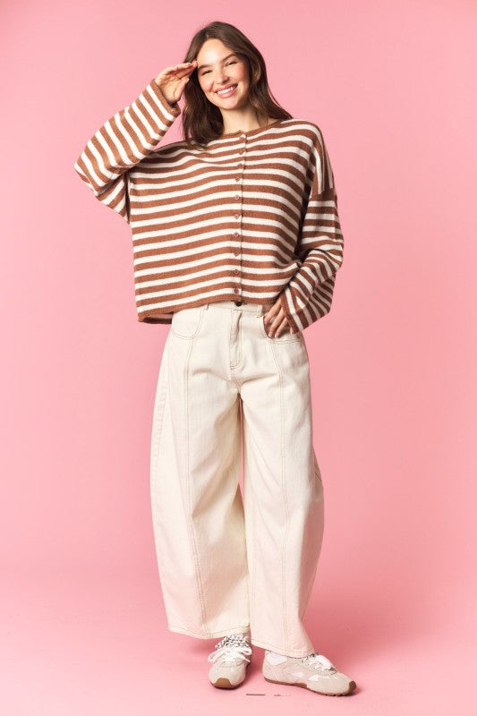 Mocha Oversized Striped Cardigan