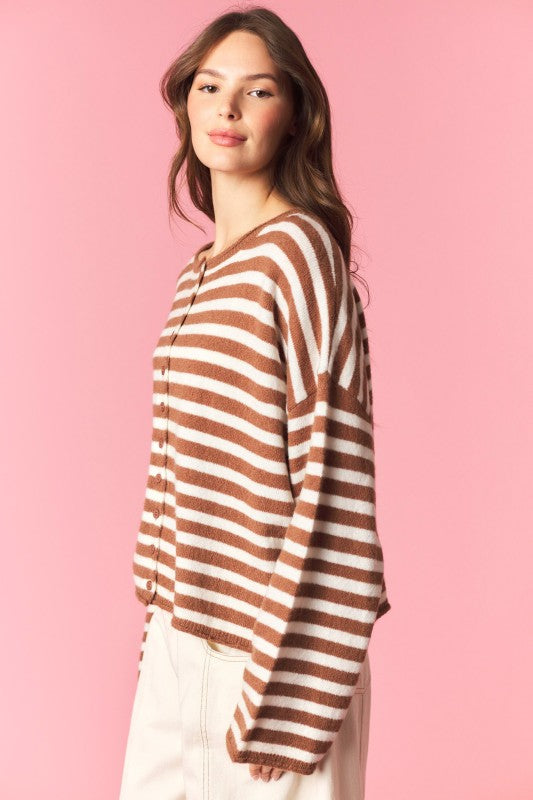 Mocha Oversized Striped Cardigan
