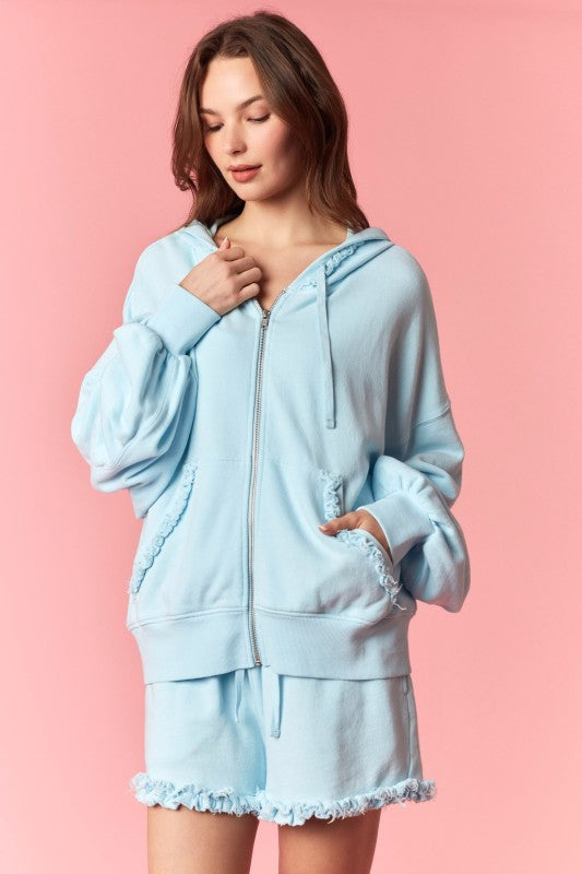 Ruffle Edge Hoodie & Shorts Set