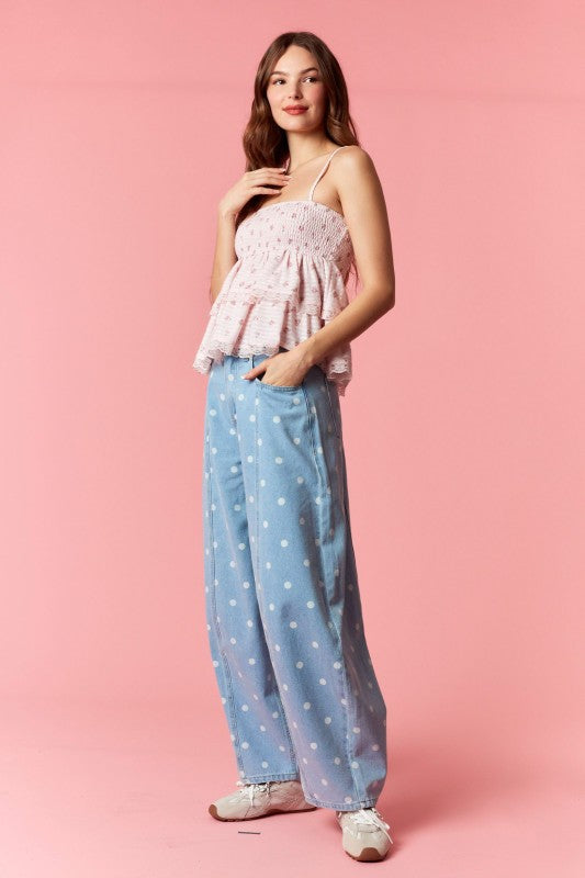 Washed Denim Polka Dot Barrel Jeans