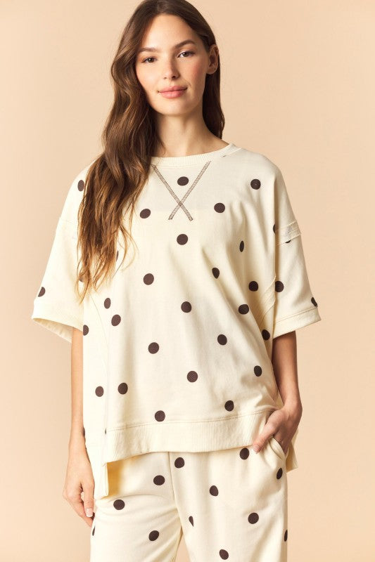 Ivory and Brown Polka Dot Dolman Sweat Set
