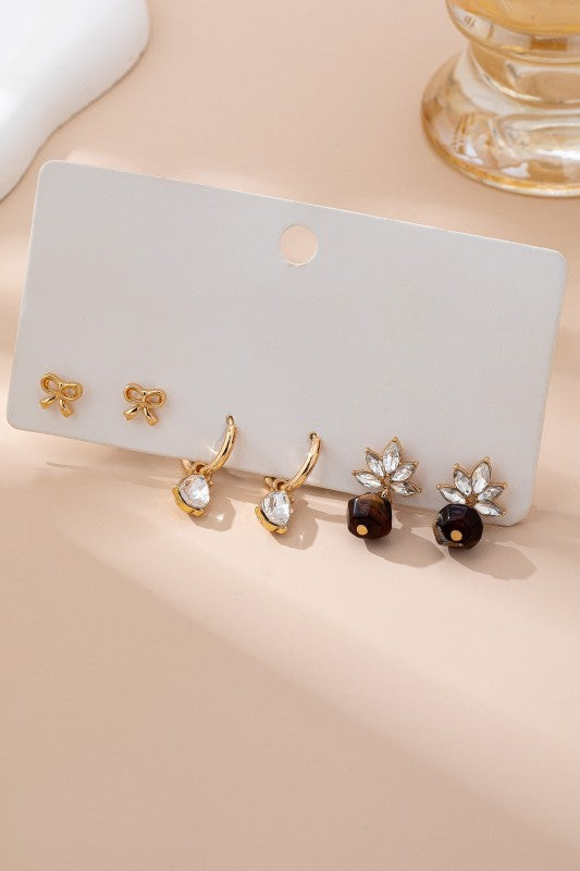 Gold tone floral drop earring set