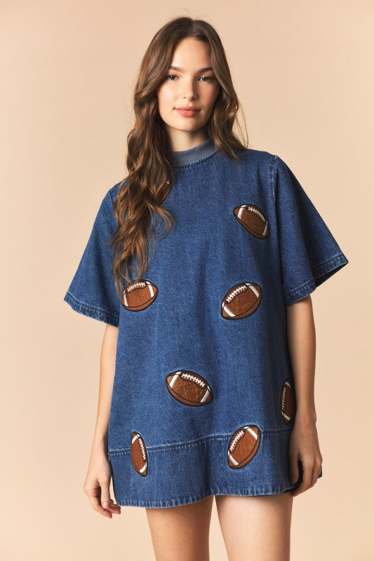 Mini Denim Football Patch Dress