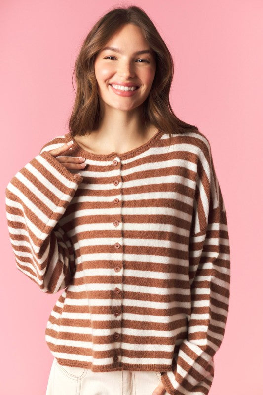 Mocha Oversized Striped Cardigan