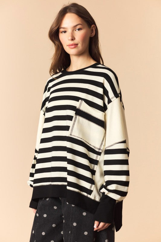 Black and White Regency Striped Panel Sweatshirt