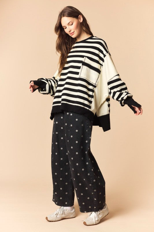 Black and White Regency Striped Panel Sweatshirt