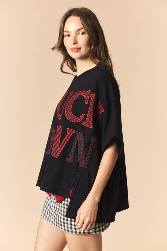 Touch Down Patches Dolman Sleeve Top