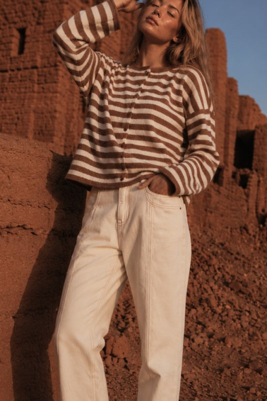 Mocha Oversized Striped Cardigan