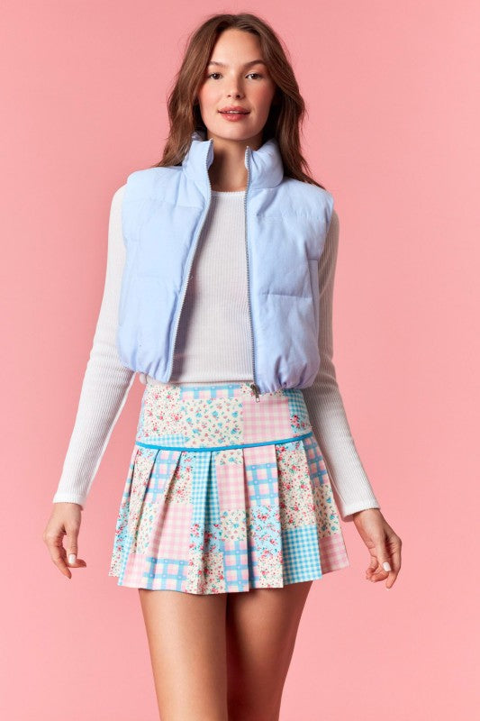 Gingham patchwork active skort