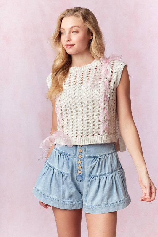 Spring Flowers Tiered Denim Shorts