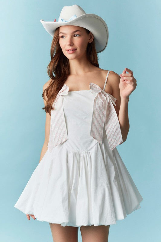 DEAL OF THE DAY- Red, White & Ribbons Bubble Hem Mini Dress