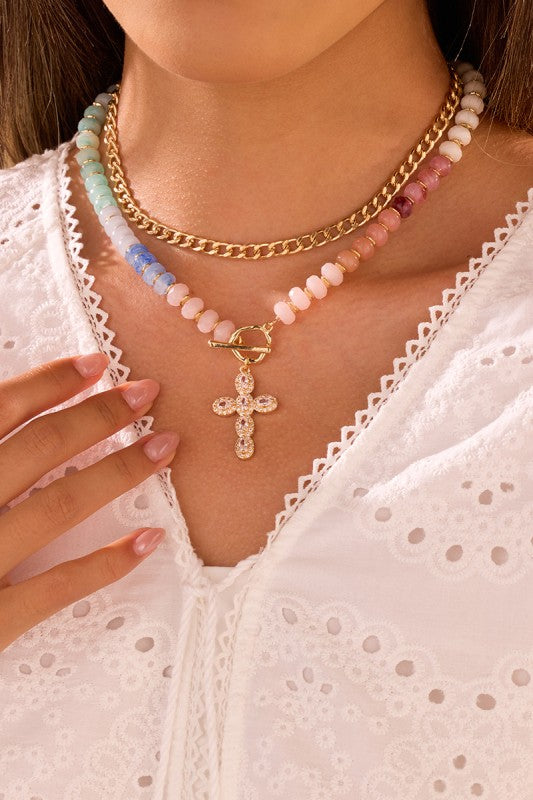Over the Rainbow Cross Beaded Necklace