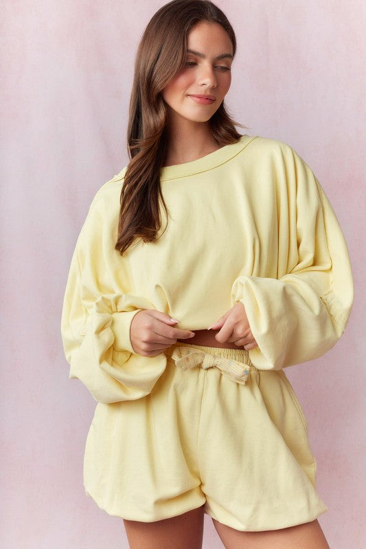 Butter Yellow Bubble Hem Cropped Sweatshirt