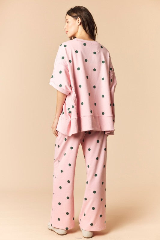 Pink and Green Polka Dot Dolman Sweat Set