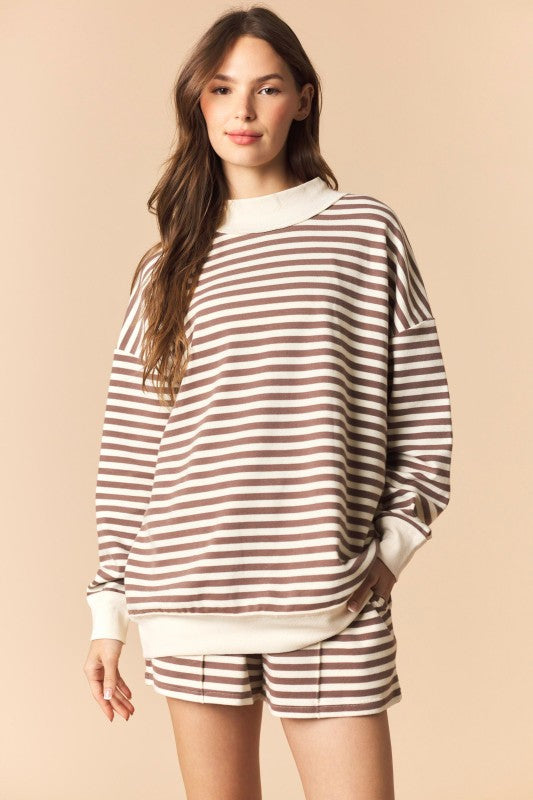 Mocha and Cream Mock Neck Sweatshirt and Shorts Set
