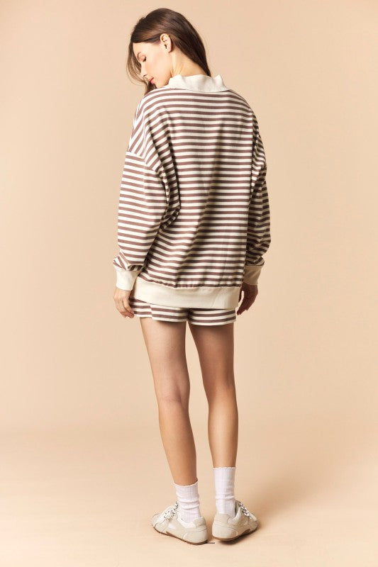 Mocha and Cream Mock Neck Sweatshirt and Shorts Set