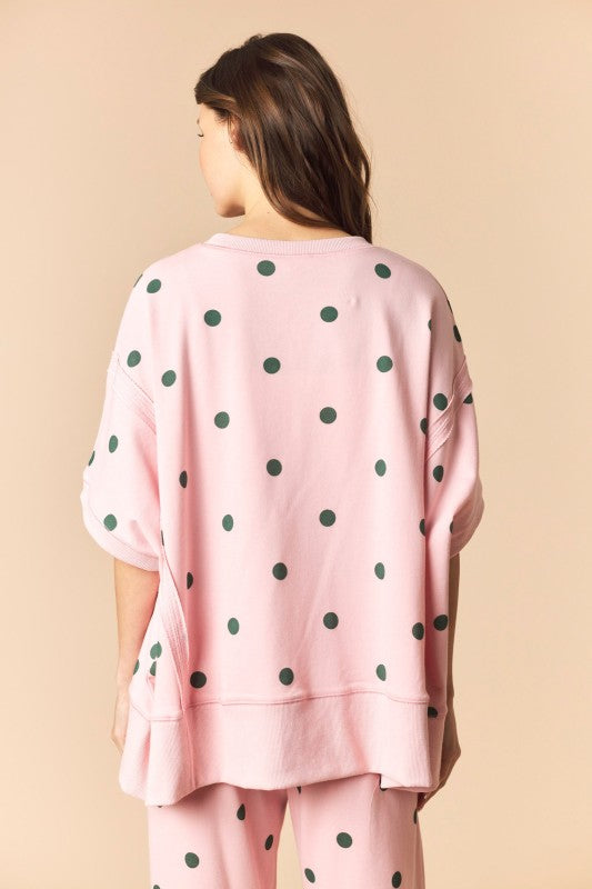 Pink and Green Polka Dot Dolman Sweat Set