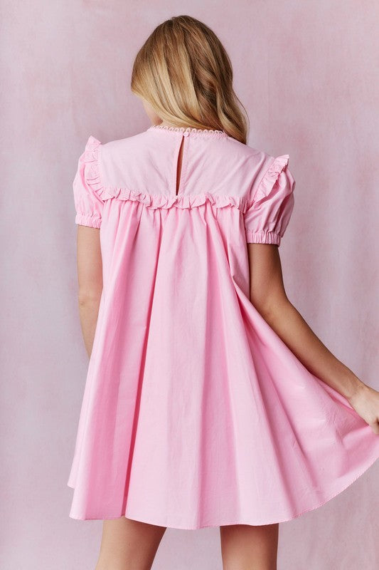 Pink Simple and Sweet Embroidered Dress