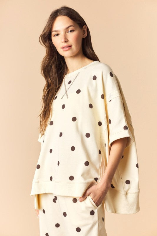 Ivory and Brown Polka Dot Dolman Sweat Set