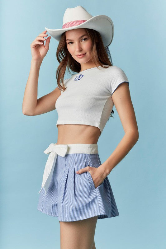 Horseshoe Embroidery Crop Top