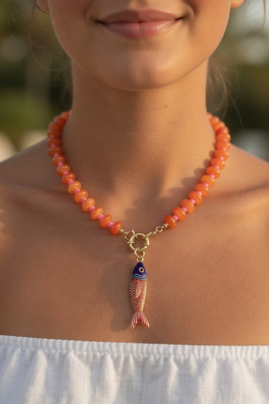 Tarnish Free Fish Beaded Necklace