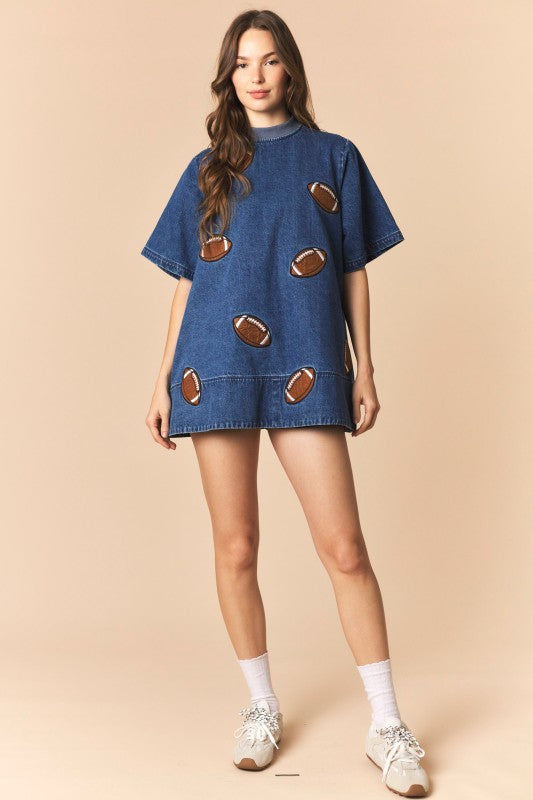 Mini Denim Football Patch Dress