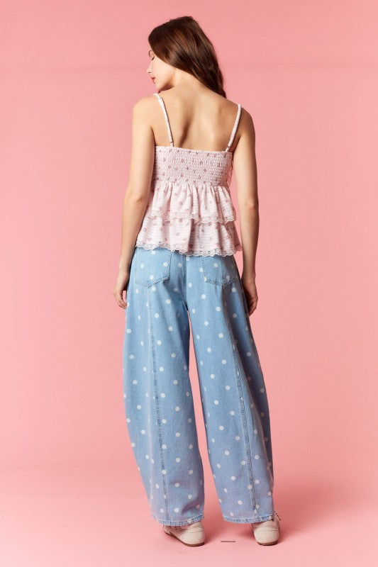 Washed Denim Polka Dot Barrel Jeans