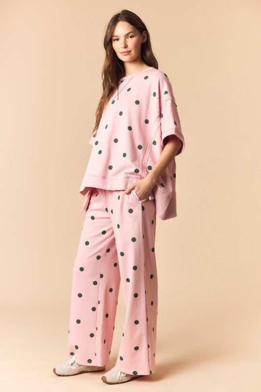 Pink and Green Polka Dot Dolman Sweat Set