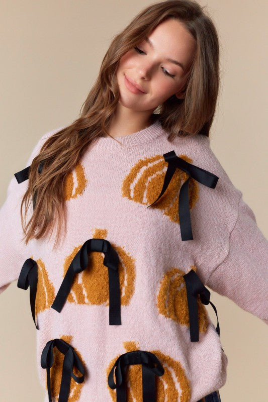 Girly Bow Pumpkin Sweater