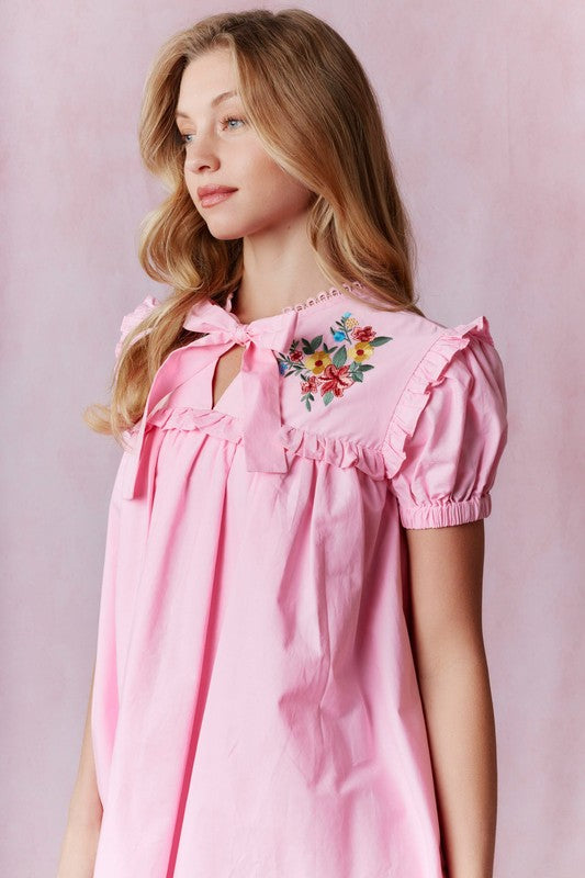 Pink Simple and Sweet Embroidered Dress