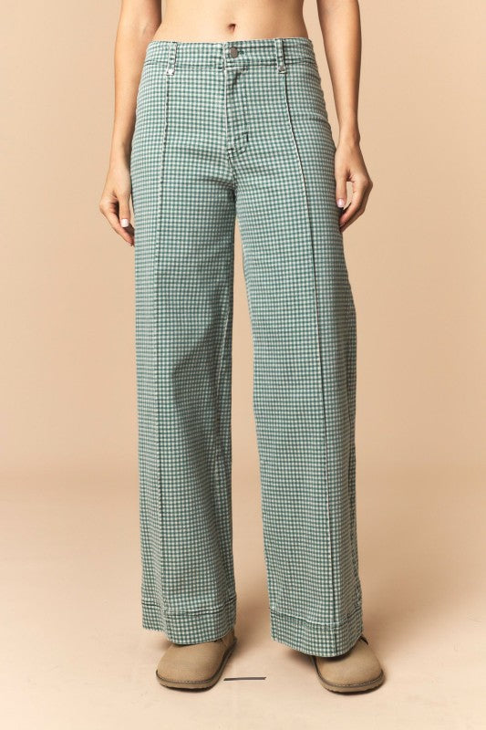 Gingham Twill Straight Pants