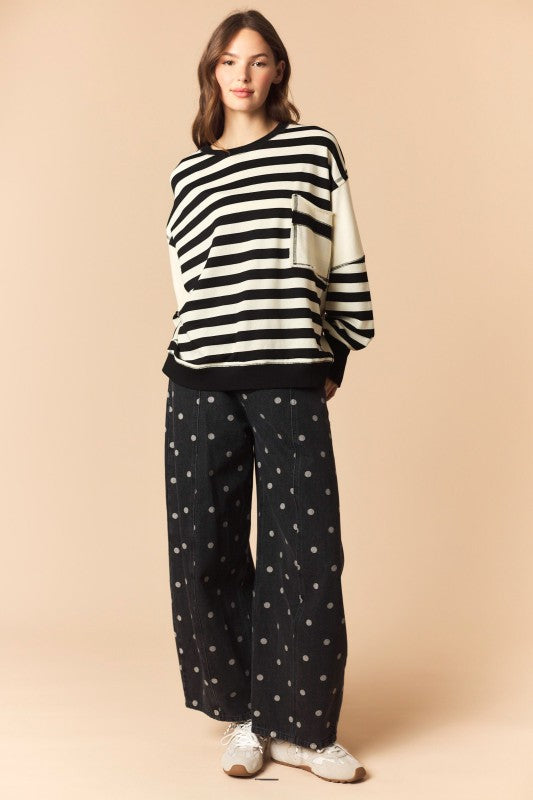 Black and White Regency Striped Panel Sweatshirt