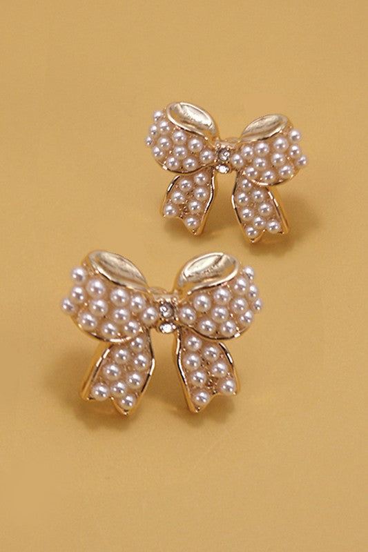 Mini pearl bow stud earrings