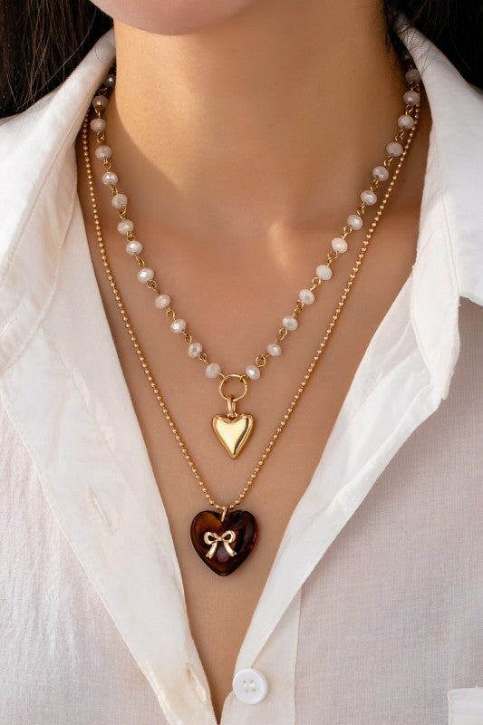 Double layer heart charm necklace