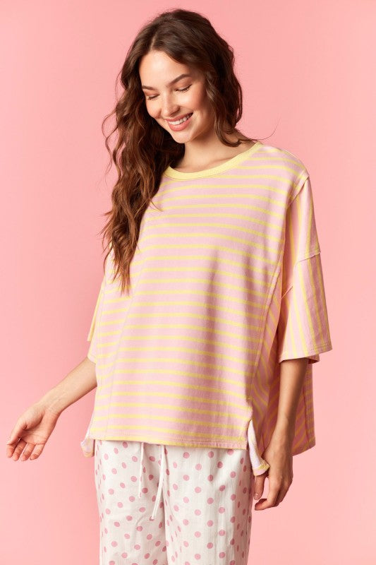 Light Pink & Butter Yellow Striped Block Top