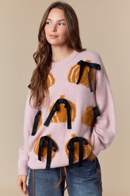 Girly Bow Pumpkin Sweater