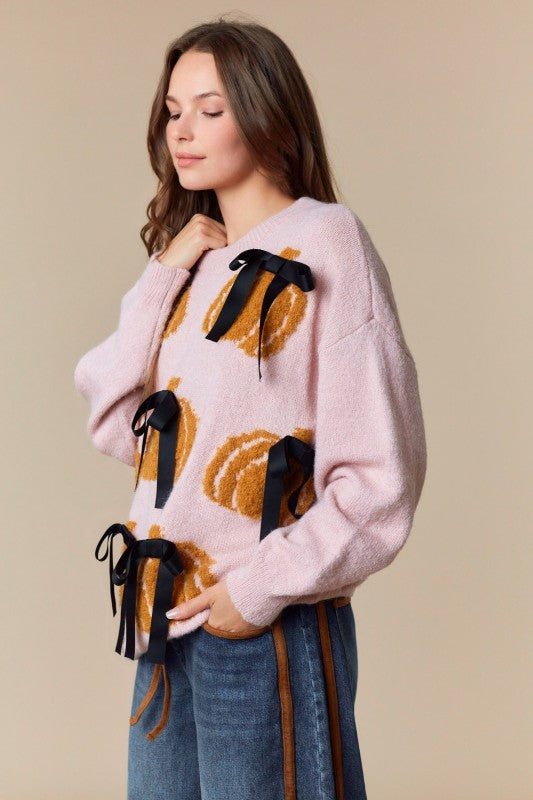 Girly Bow Pumpkin Sweater