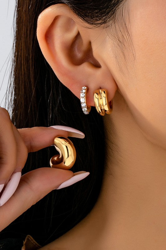 Rhinestone double puff hoop trio