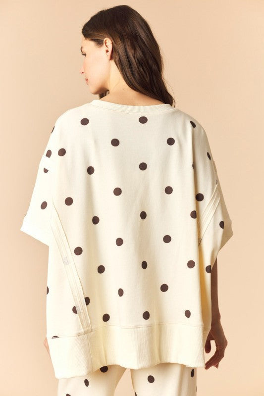 Ivory and Brown Polka Dot Dolman Sweat Set