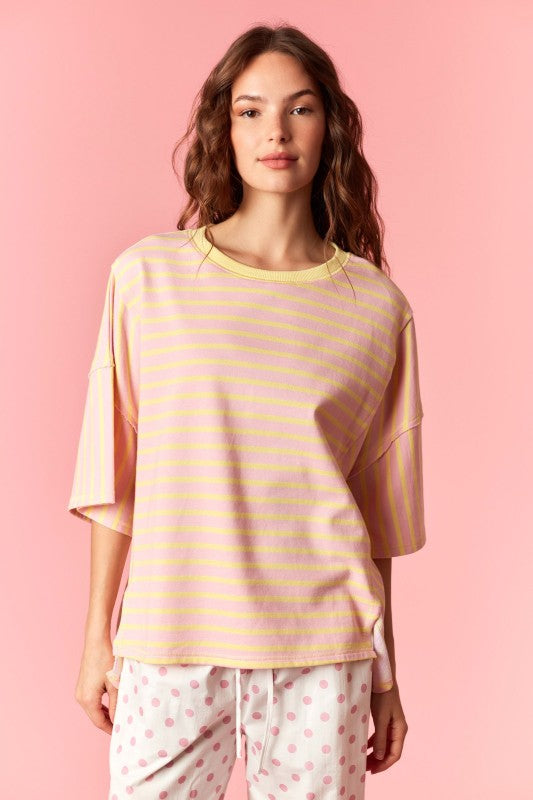 Light Pink & Butter Yellow Striped Block Top