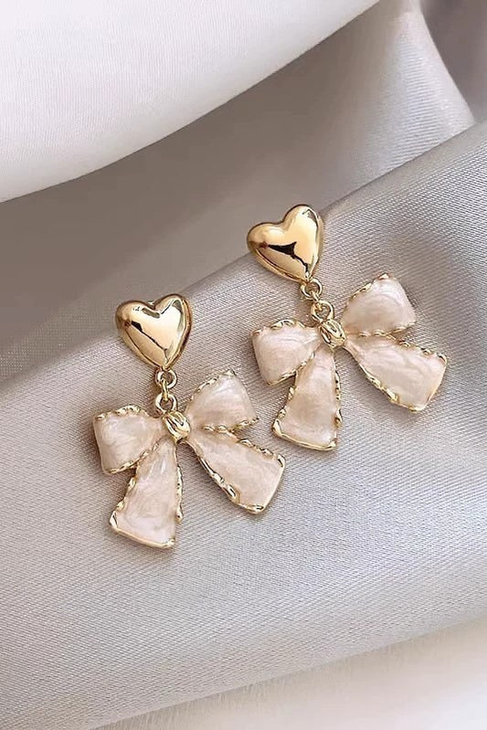 Hearts and bows gold drop earrings