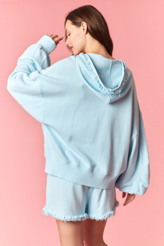 Ruffle Edge Hoodie & Shorts Set