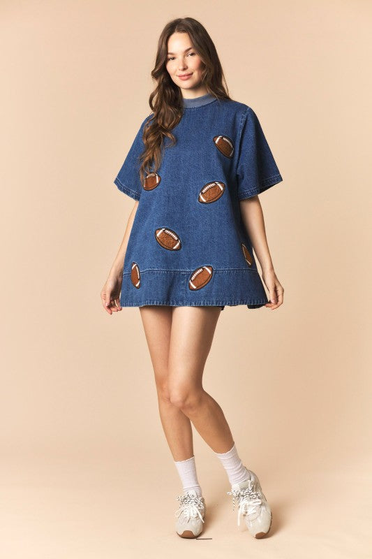 Mini Denim Football Patch Dress