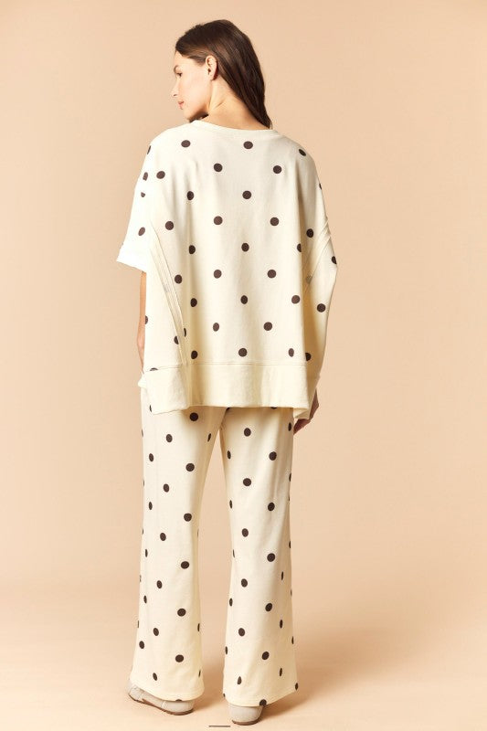 Ivory and Brown Polka Dot Dolman Sweat Set