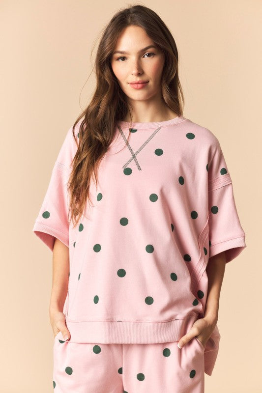 Pink and Green Polka Dot Dolman Sweat Set