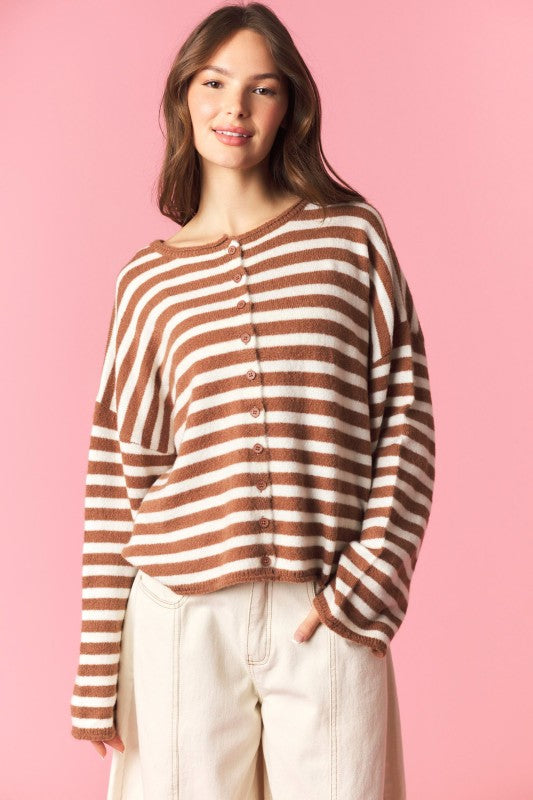 Mocha Oversized Striped Cardigan
