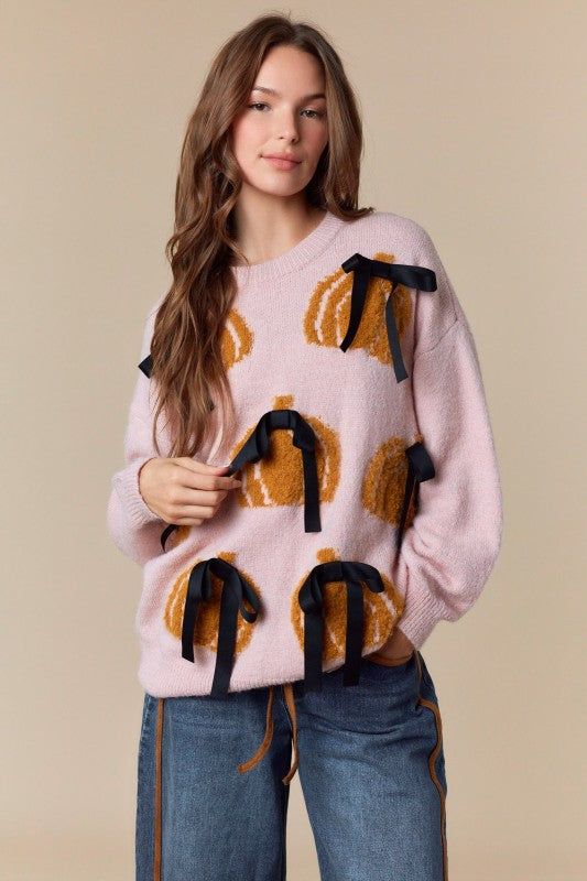 Girly Bow Pumpkin Sweater